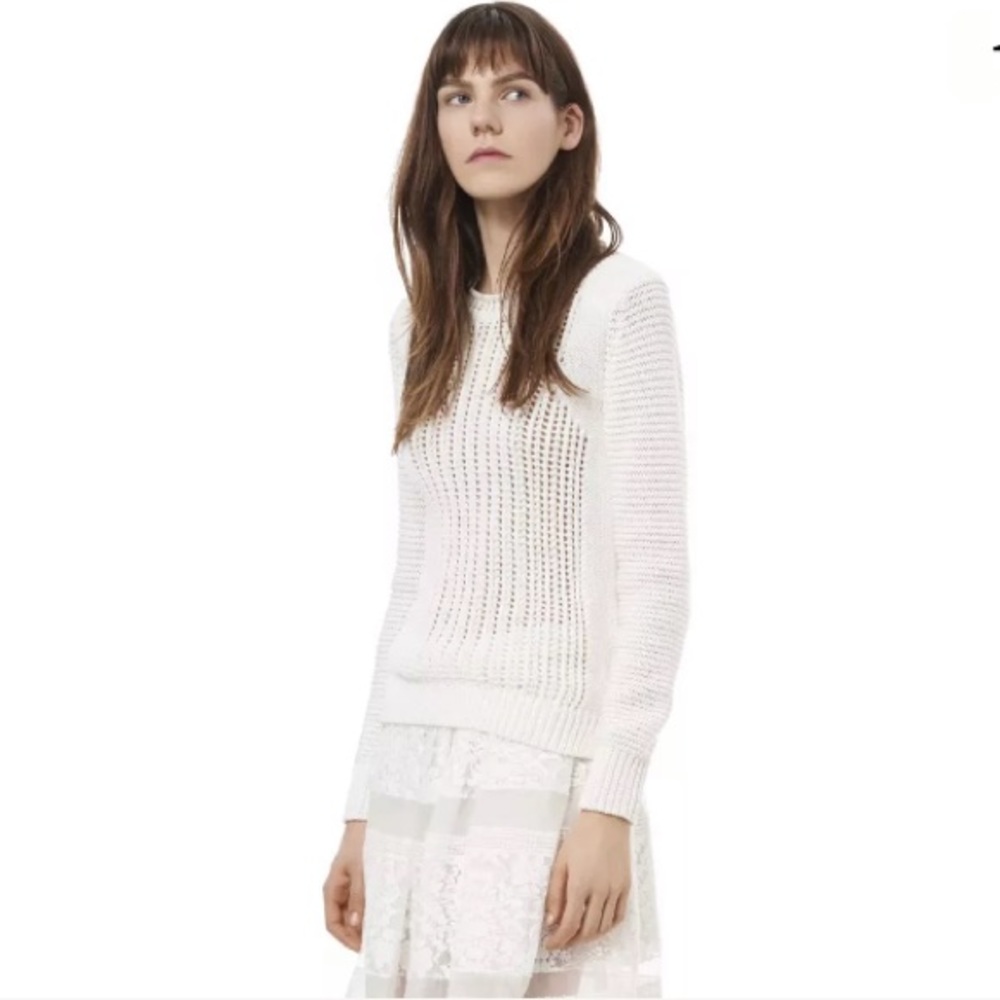 NWT Rebecca Taylor White Moto Lattice Sweater